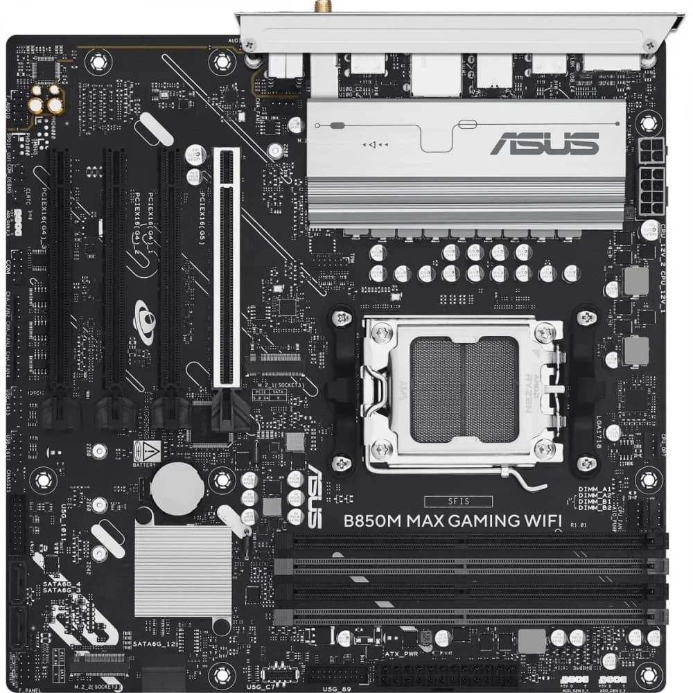 Материнская плата ASUS B850M MAX GAMING WIFI AM5 mATX 4xDDR5 4xPCIEx16 3xM.2 USB-C DP HDMI GLAN Wi-Fi 6