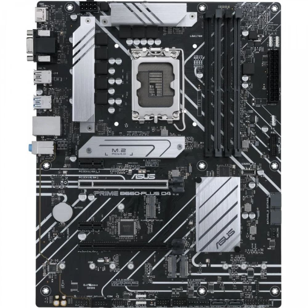 ASUS PRIME B660-PLUS D4, LGA1700, B660, 4*DDR4, DP+ D-Sub + HDMI, CrossFireX, SATA3 + RAID, Audio, Gb LAN, USB 3.2*6, USB 2.0*6, COM*1 header (w/o cable), ATX 90MB18X0-M0EAY0