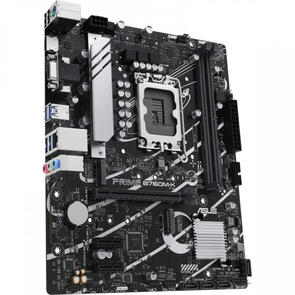 Материнская плата, ASUS, PRIME B760M-K (4711387198506) 90MB1FI0-M1EAY0, LGA1700, iB760, 2*DDR5 4800/5000/5200/5400/5600/8000(OC), 4*SATA3, 2*M.2 (PCIe 4.0 x4), 1*D-Sub, 1*HDMI, 1*PCI-Ex16, 2*PCI-Ex1
