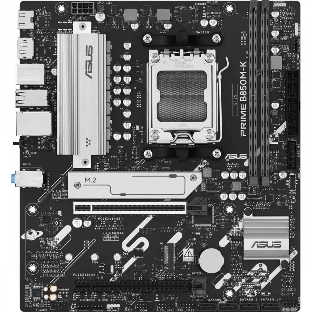 Материнская плата ASUS PRIME B850M-K, AM5, B850, 2*DDR5, 4*SATA, 2*M.2, 4*USB 3.2, 4*USB 2.0, 3*PCIx16, 2*PCIx1, DP+HDMI, mATX 90MB1LV0-M0EAY0