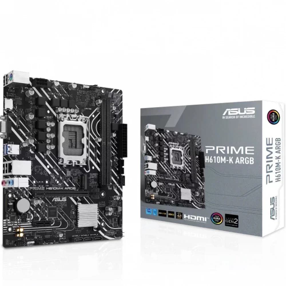 ASUS PRIME H610M-K ARGB, LGA1700, H610, 2*DDR5, VGA + HDMI, 4 SATA 6, M.2, USB 3.2, USB 2.0, mATX 90MB1G90-M0EAY0