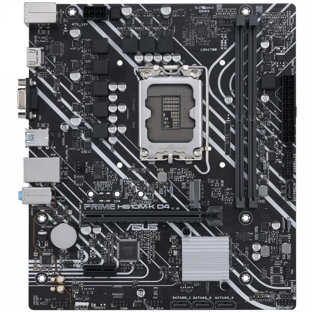 90MB1A10-M0EAY0 MB ASUS INTEL H610 s1700 (12 Gen Core/Pen/Cel), 2xDDR4(64GB), D-SUB/HDMI 2.1, 1xPCIe 4.0x16, 1xPCIe 3.0, 1xGBL, 4xSATA 6Gb/s, 1xM.2, 2xUSB 3.2, 4xUSB 2.0, 1xPS/2, mATX