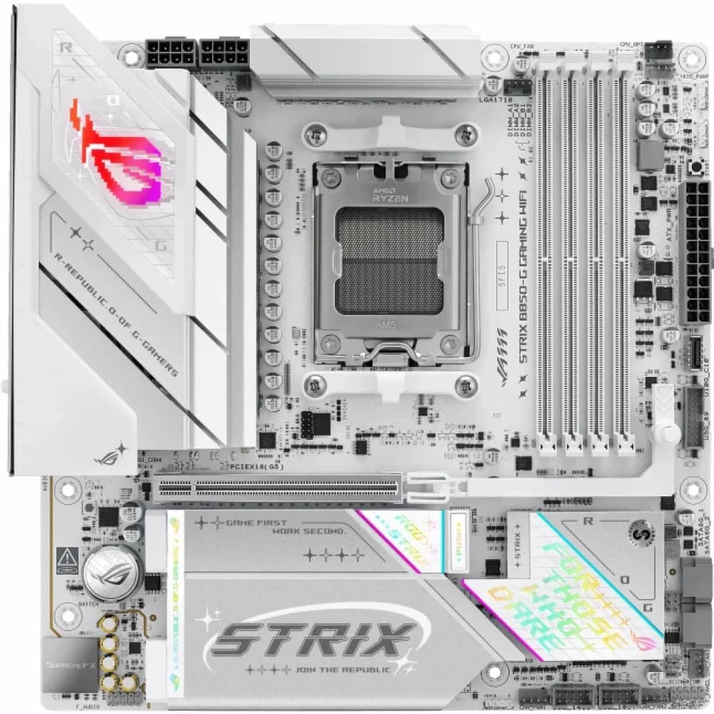 Материнская плата ASUS ROG STRIX B850-G GAMING WIFI, AM5, B850, 4*DDR5, 2*SATA, 4*M.2, 6*USB 3.2, 2*USB 2.0, Type-C, 2*PCIx16, DP+HDMI, ATX 90MB1M30-M0EAY0