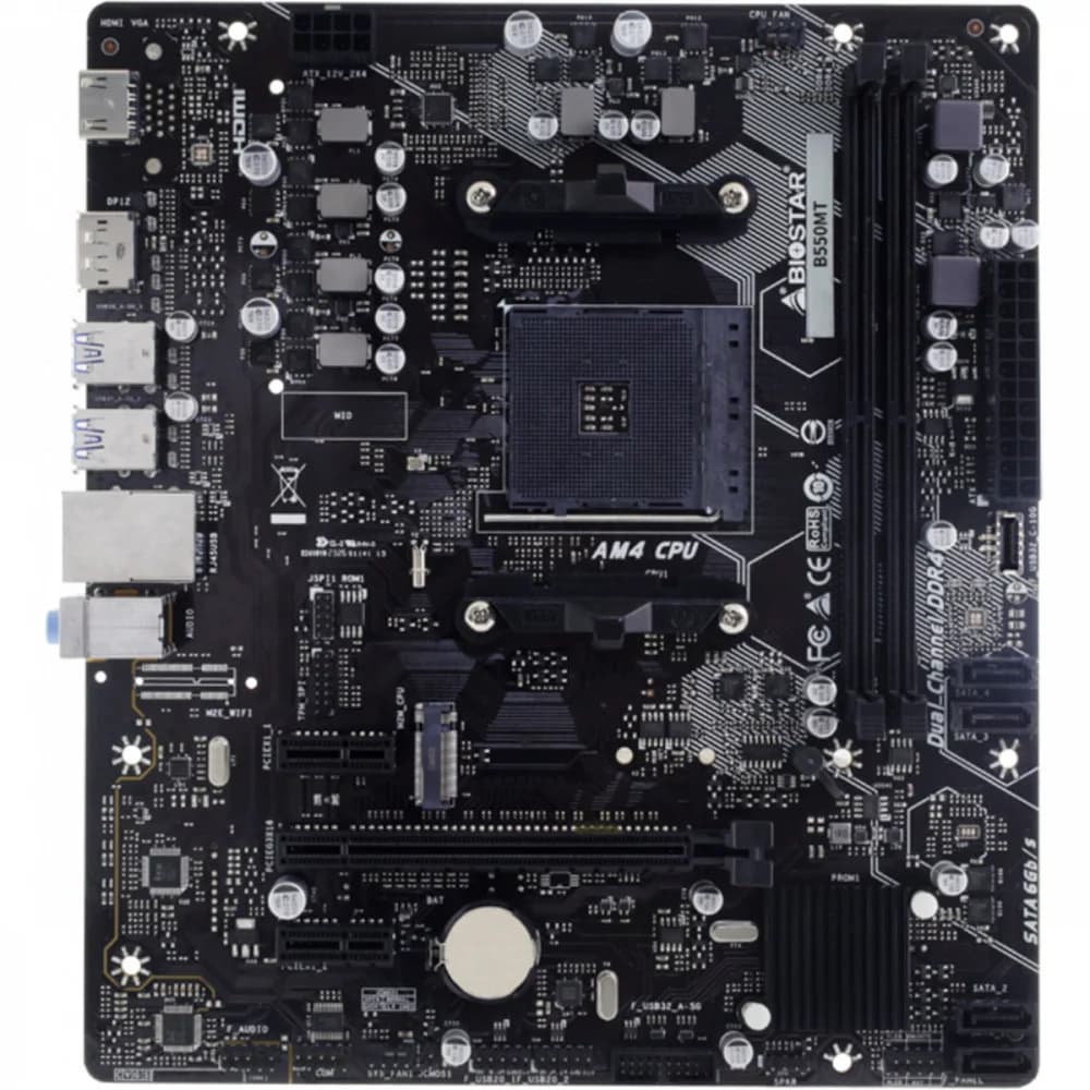 Материнская плата Biostar B550MT Soc-AM4 AMD B550 2xDDR4 mATX AC`97 8ch(7.1) GbLAN RAID+HDMI+DP
