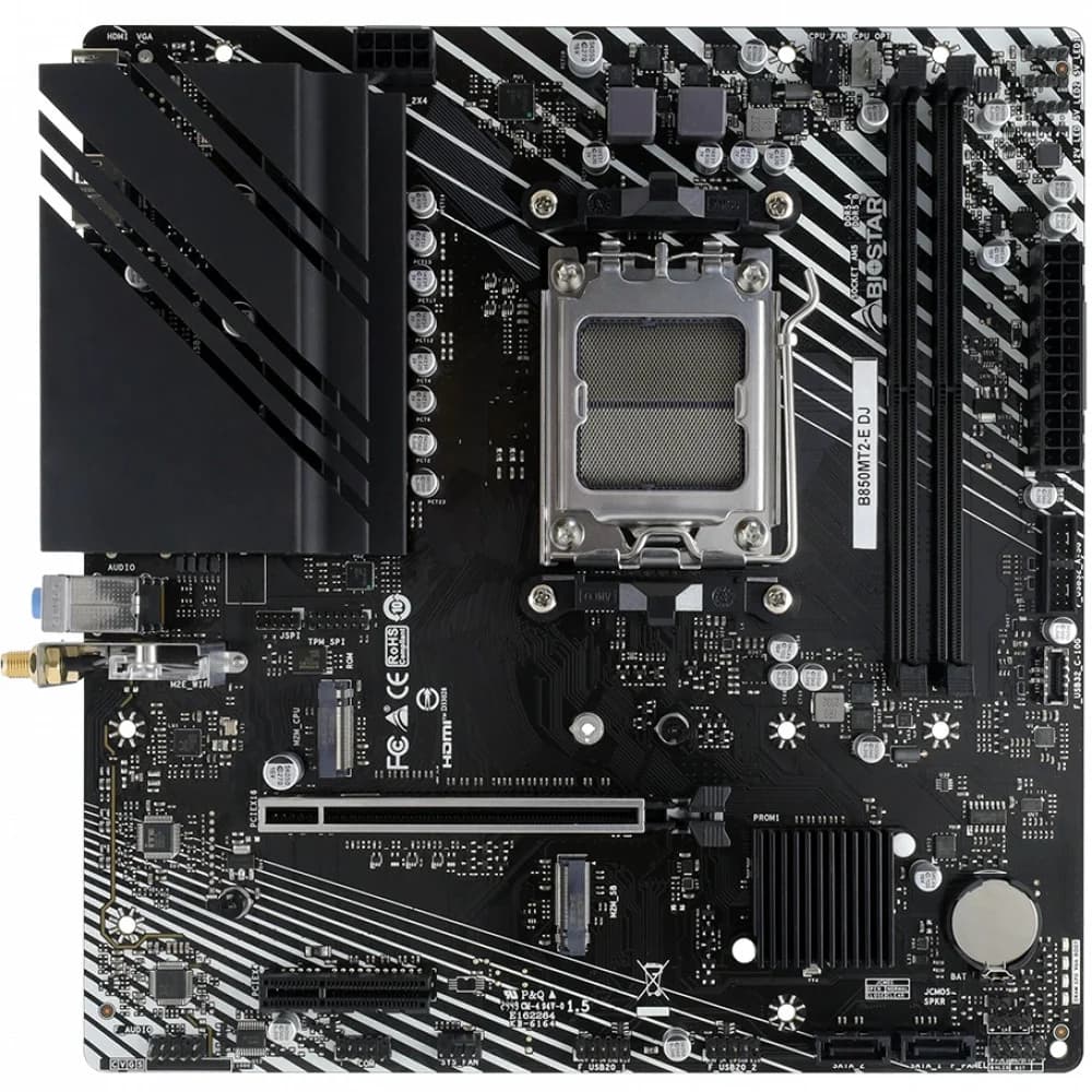 Материнская плата Biostar B850MT2-E DJ SocketAM5 AMD B850 2xDDR5 mATX AC`97 8ch(7.1) 2.5Gg RAID+HDMI+DP