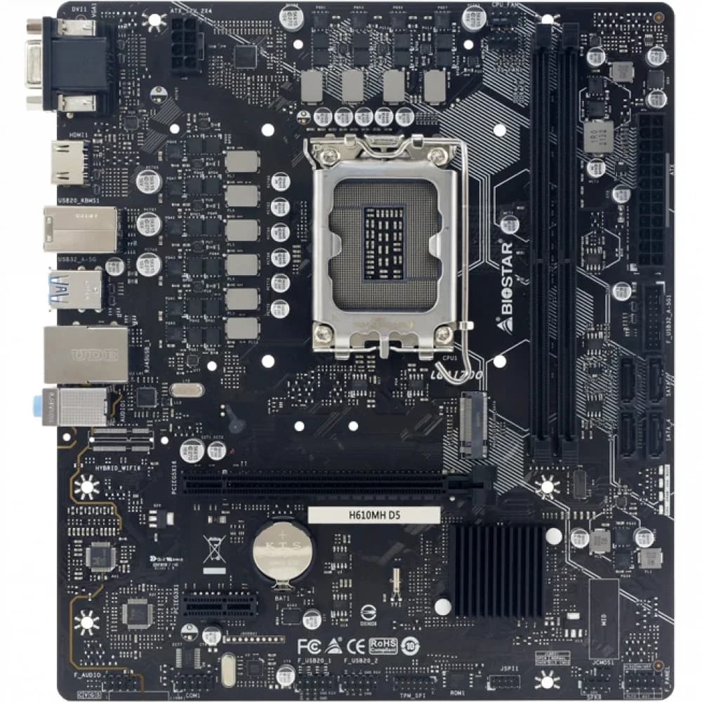 Материнская плата Biostar H610MH D5 Soc-1700 Intel H610 2xDDR5 mATX AC`97 8ch(7.1) GbLAN RAID+VGA+HDMI