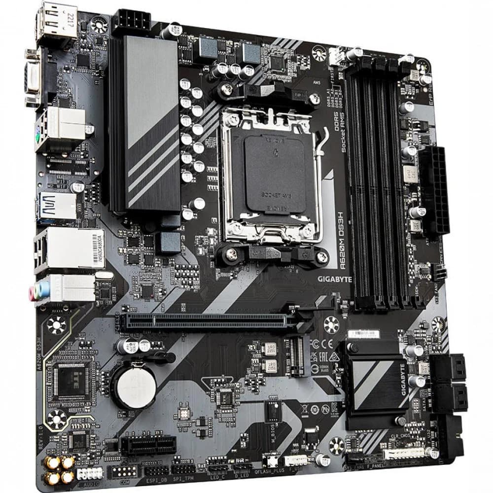 Материнская плата, Gigabyte, A620M DS3H (4719331855567), AM5, A620, 4xDDR5 4800/5200/7600(OC), 4xSATA3, 1xM.2 (PCIe 4.0 x4/x2), RAID, 1xHDMI, 1хDP, 1xD-Sub, 1xPCI-Ex16, 1xPCI-Ex1, mATX
