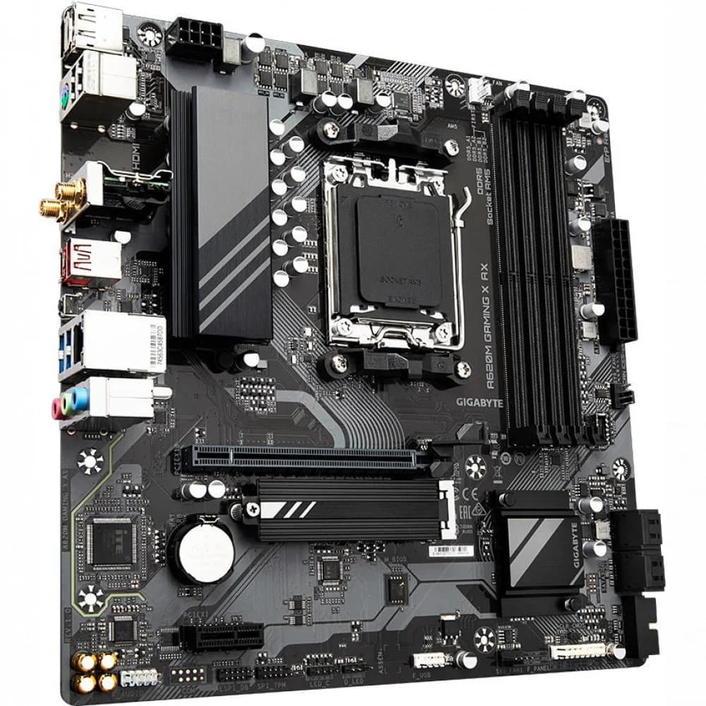 Материнская плата, Gigabyte, A620M GAMING X AX (4719331854911), AM5, A620, 4xDDR5 4800/5200/8000(OC), 4xSATA3, 1xM.2 (PCIe 4.0 x4/x2), RAID, 1xHDMI, 1хDP, 1xPCI-Ex16, 1xPCI-Ex1, WiFi, mATX