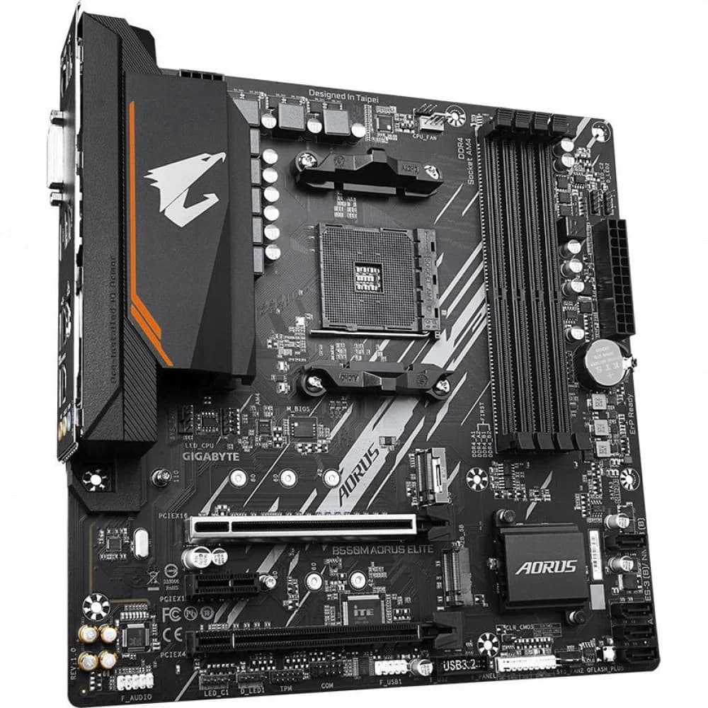 B550M AORUS ELITE, Socket AM4, AMD B550, 4xDDR4-3200, DVI-D+HDMI, 2xPCI-Ex16, 1xPCI-Ex1, 4xSATA3(RAID 0/1/10), 2xM.2, 8 Ch Audio, GLan, (4+2)xUSB2.0, (4+2)xUSB3.2, 1xPS/2, mATX, RTL {10} (809546)