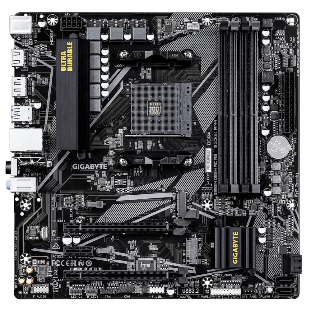 Материнская плата Gigabyte B550M DS3H AC R2 Soc-AM4 AMD B550 4xDDR4 mATX AC`97 8ch(7.1) GbLAN RAID+HDMI+DP