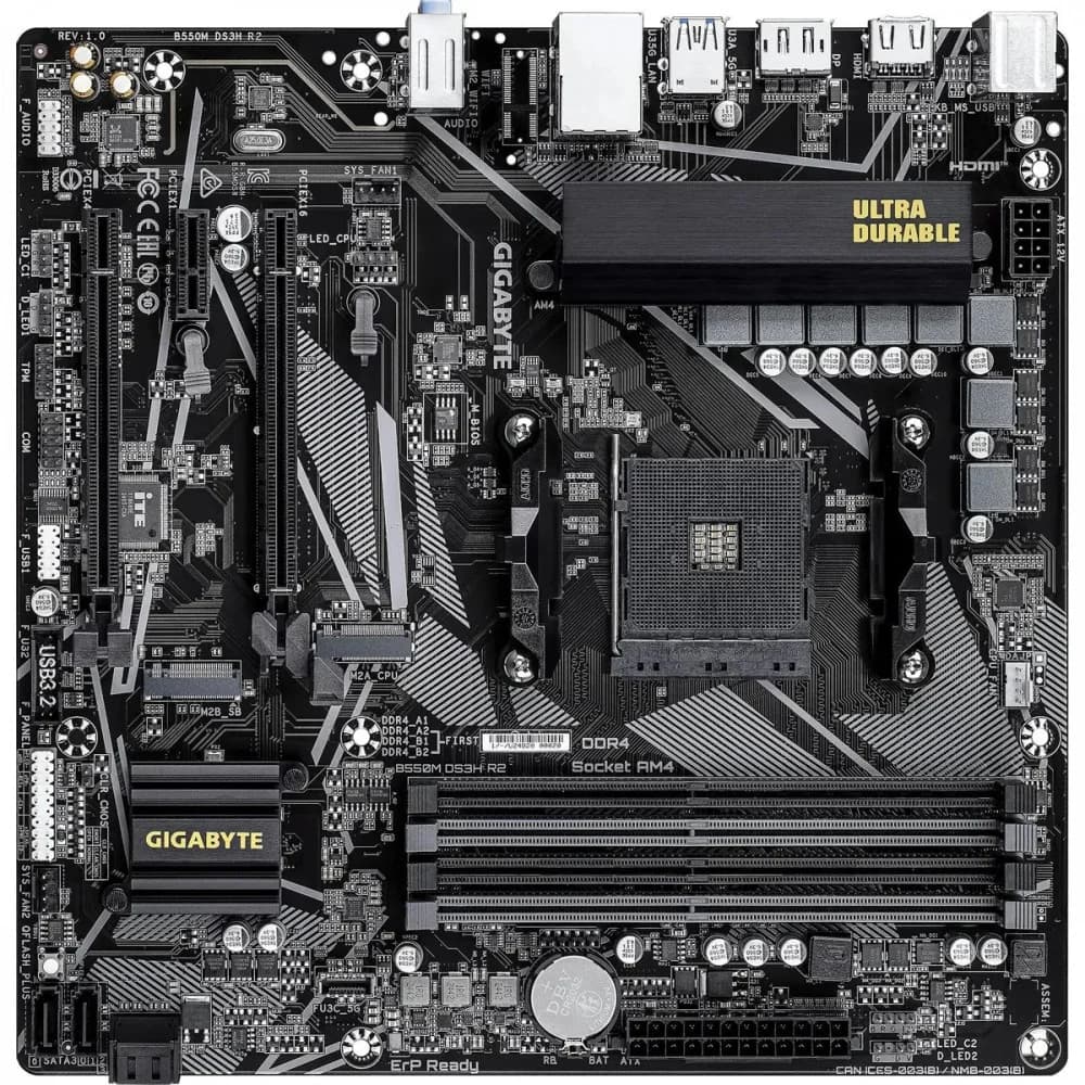 Материнская плата Gigabyte B550M DS3H R2 Soc-AM4 AMD B550 4xDDR4 mATX AC`97 8ch(7.1) GbLAN RAID+HDMI+DP