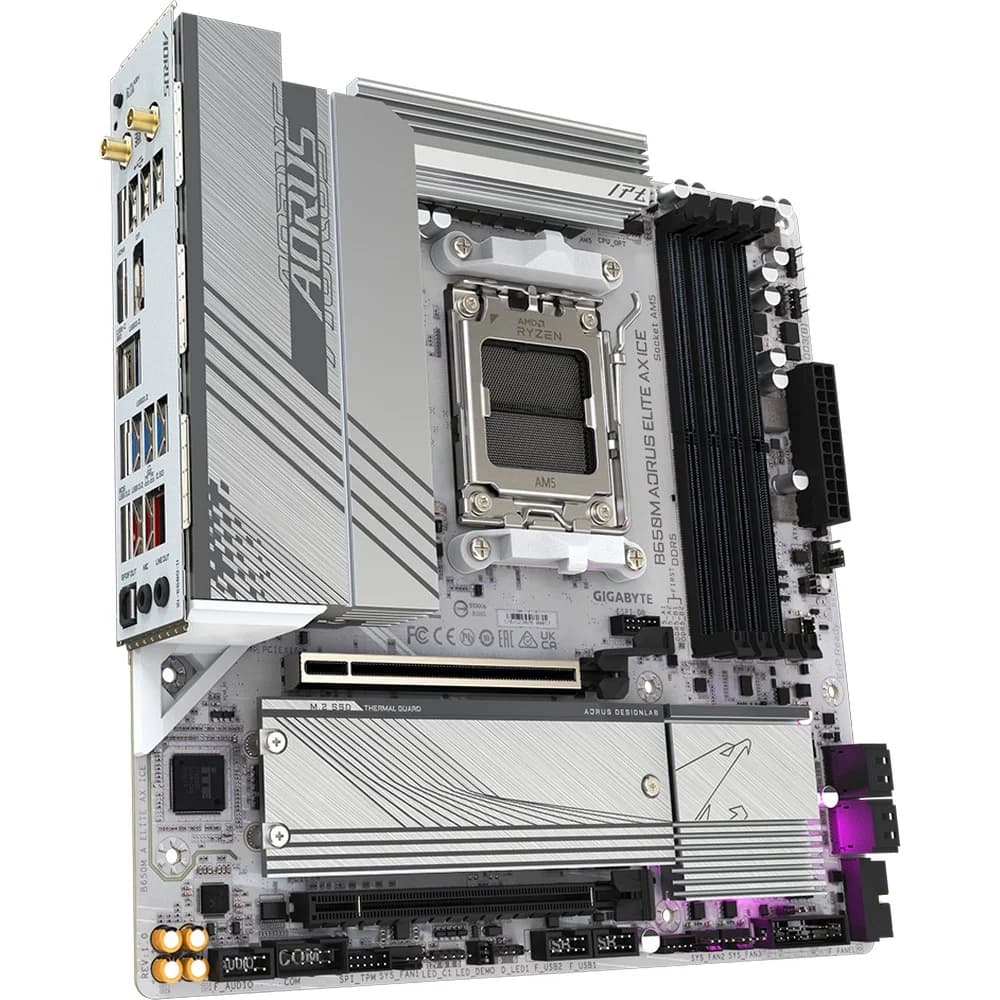 Матплата Gigabyte B650M Aorus Elite AX ICE, AM5,mATX,4DDR-5,2PCI-Ex16,4SATA,2xM.2,HDMI,DP,19USB