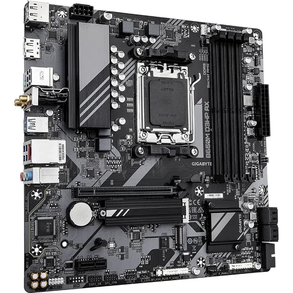 Материнская плата, Gigabyte, B650M D3HP AX (4719331859510), AM5, B650, 4xDDR5 4800/5200/7600(OC), 4xSATA3, 2xM.2 (PCIe 4.0 x4/x2), RAID, 1xHDMI, 2хDP, 1xPCI-Ex16, 1xPCI-Ex1, WiFi, mATX