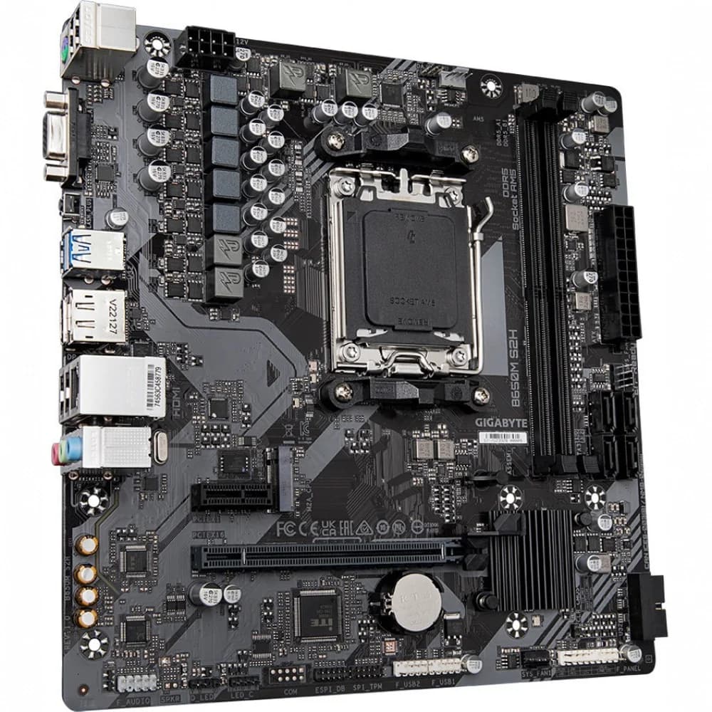 Материнская плата, Gigabyte, B650M S2H (4719331856298), AM5, B650, 2xDDR5 4400/4800/5200/6400(OC), 4xSATA3, 1xM.2 (PCIe 4.0 x4/x2), RAID, 1xD-Sub, 1xHDMI, 2хDP, 1xPCI-Ex16, 1xPCI-Ex1, mATX