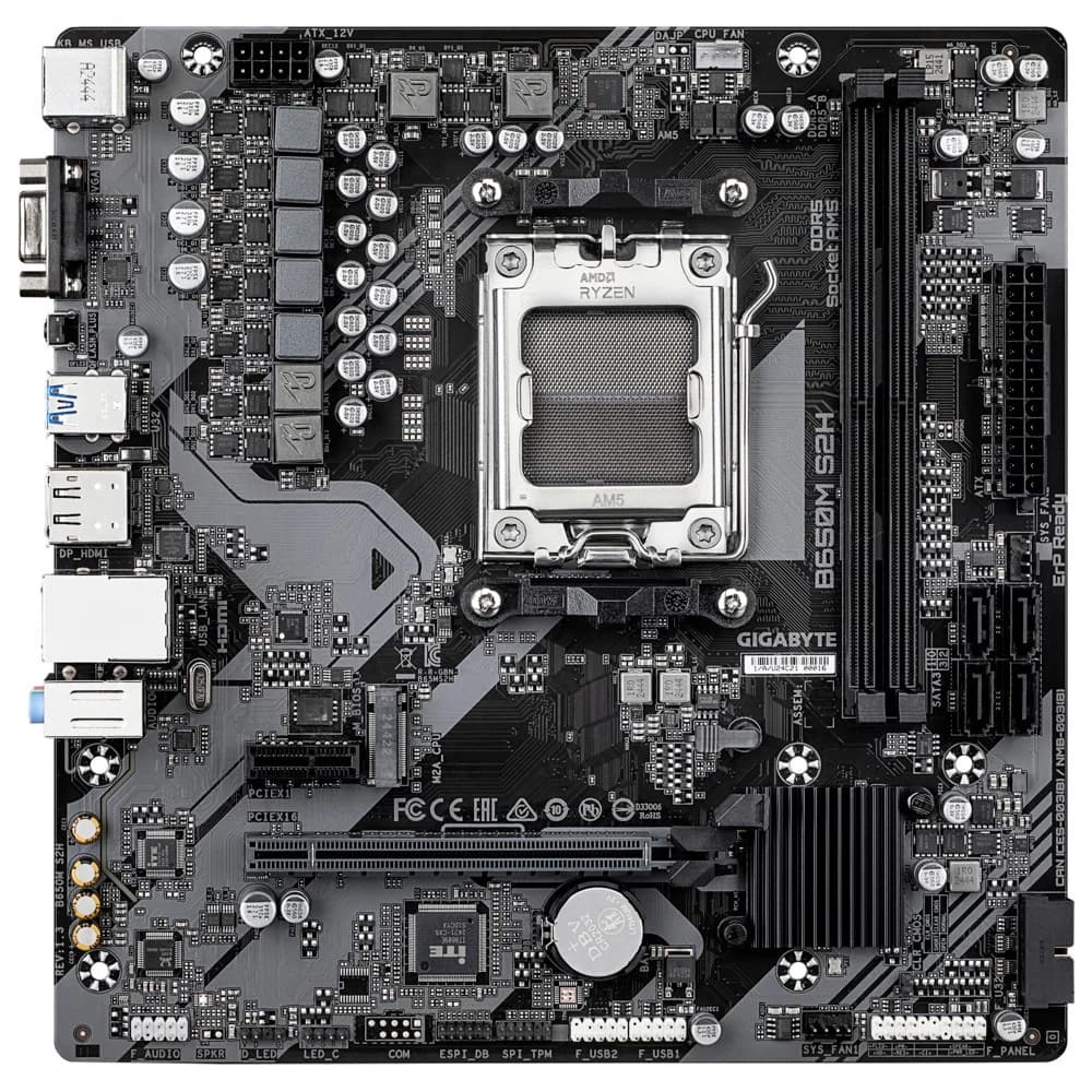 Матплата Gigabyte B650M S2H, AM5, mATX, 2DDR-5, 1xPCI-Ex16, 4SATA, 1xM.2, VGA, HDMI, DP, 12USB