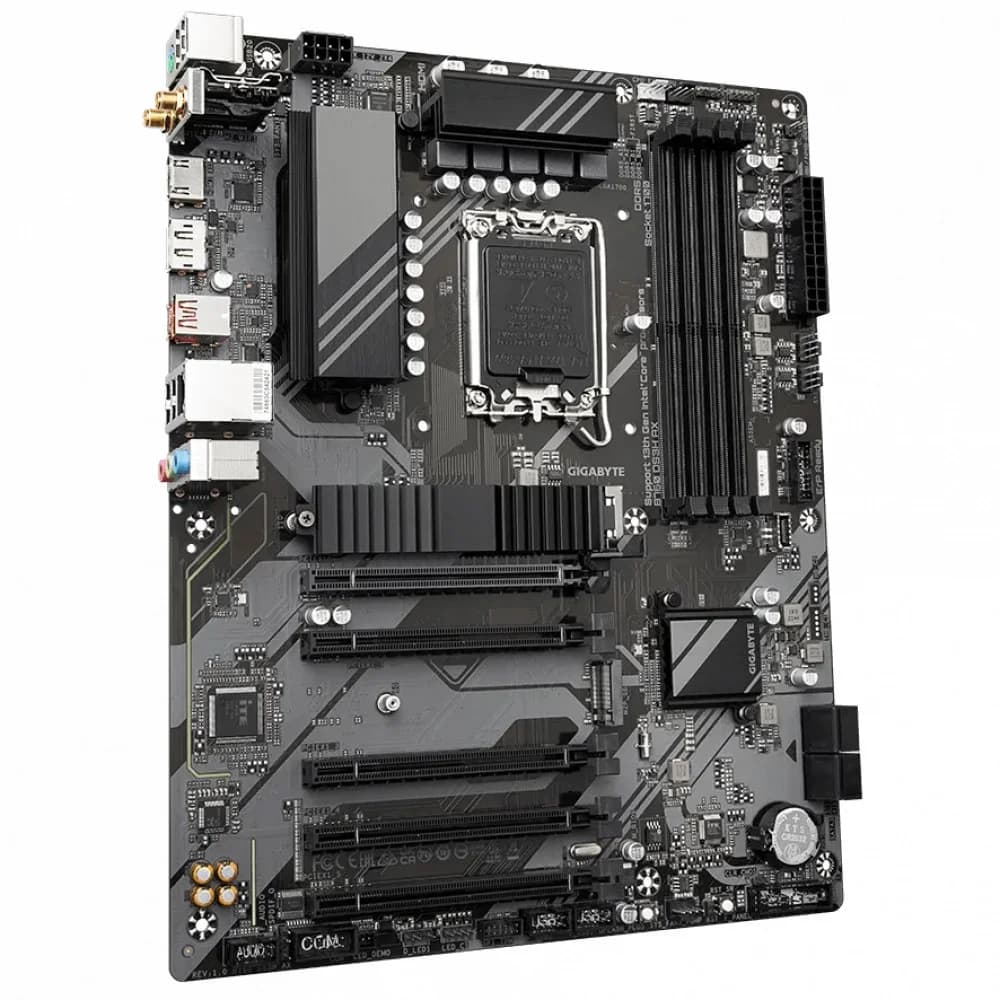 Материнская плата, Gigabyte, B760 DS3H AX (4719331852757), LGA1700, iB760, 4xDDR5 4000/4800/7600(OC), 4xSATA3, 2xM.2 (PCI-E 4.0x4/x2), Raid, 1хDP, 1xHDMI, 5xPCI-Ex16, WiFi, ATX