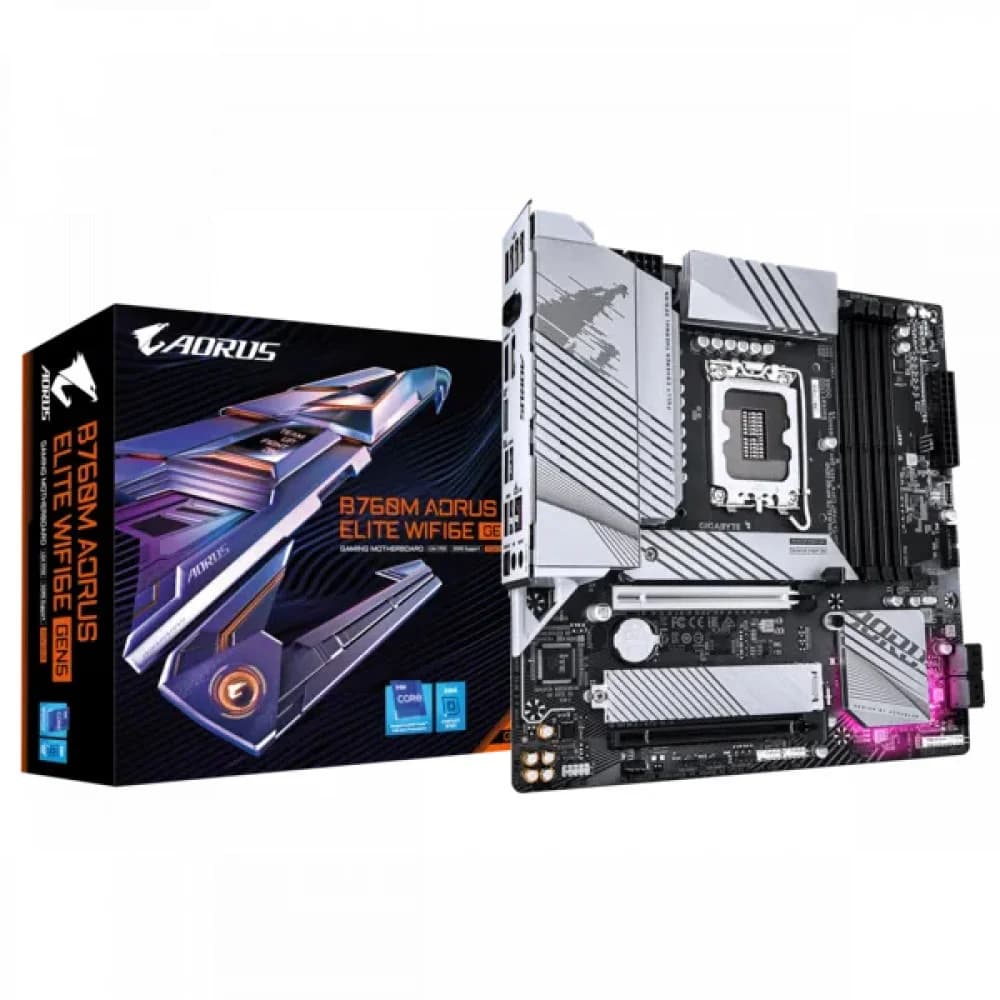 Матплата Gigabyte B760M Aorus Elite WiFi6E Gen5, iB760,S1700,mATX,4DDR-5,4SATA,2xM.2,HDMI,DP,16USB