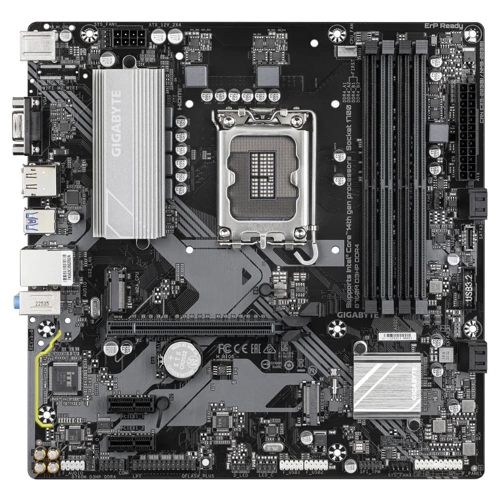 Материнская плата, Gigabyte, B760M D3HP DDR4 (4719331862848), LGA1700, iB760, 4xDDR4 2666/2933/3000/3200, 4xSATA3, 2xM.2 (PCI-E 4.0x4/x2), Raid, 1xD-Sub, 1хDP, 1xHDMI, 1xPCI-Ex16, 2xPCI-Ex1, mATX
