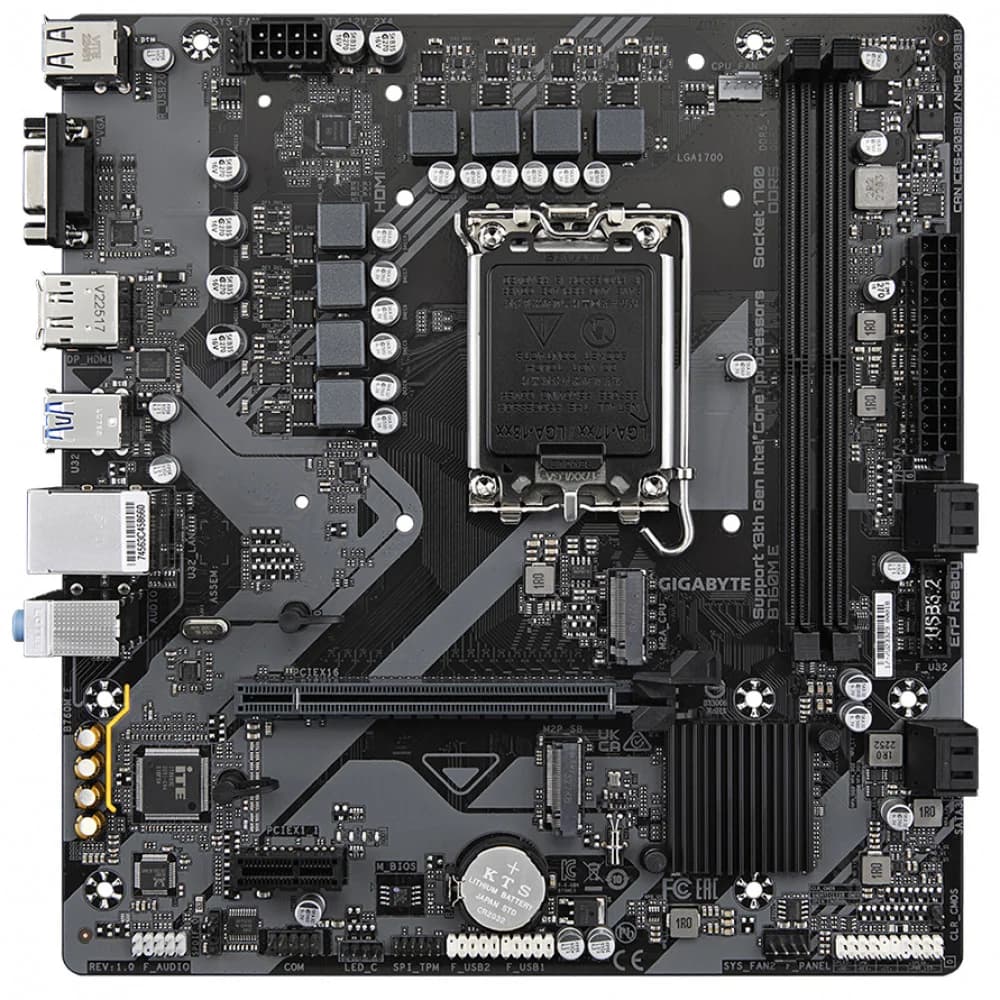 Материнская плата GIGABYTE B760M E, LGA1700, B760, PCIe4.0, 2xDDR5, D-SUB+HDMI+DP, 2xM.2, mATX