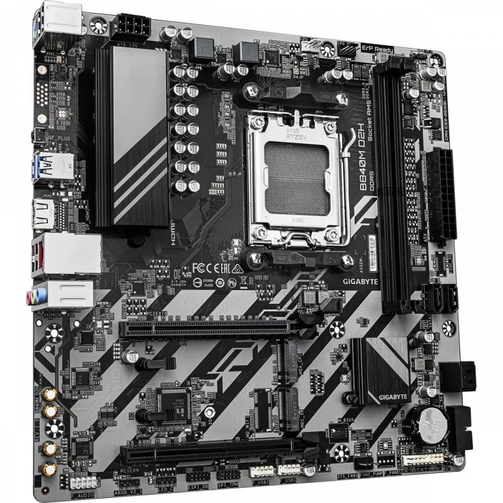 Материнская плата, Gigabyte, B840M D2H (4719331868116), AM5, B840, 2xDDR5 4400/4800/5200/7600(OC), 4xSATA3, Raid, 2xM.2 (1*PCI-E 4.0x4/x2, 1*PCI-E 3.0x2), 1xHDMI, 2xPCI-Ex16, mATX