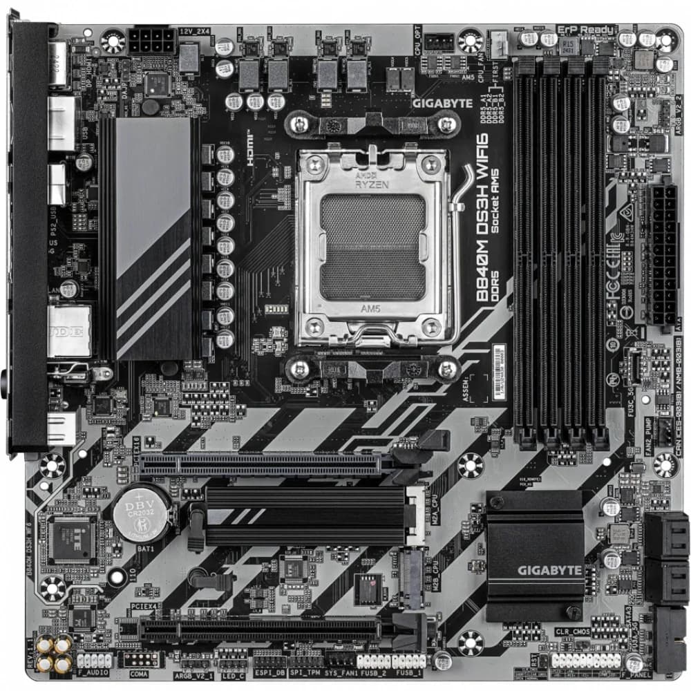 Матплата Gigabyte B840M DS3H WiFi6, AM5, mATX, 4DDR-5, 2xPCI-Ex16, 4SATA, 2xM.2, HDMI, 2xDP,14USB