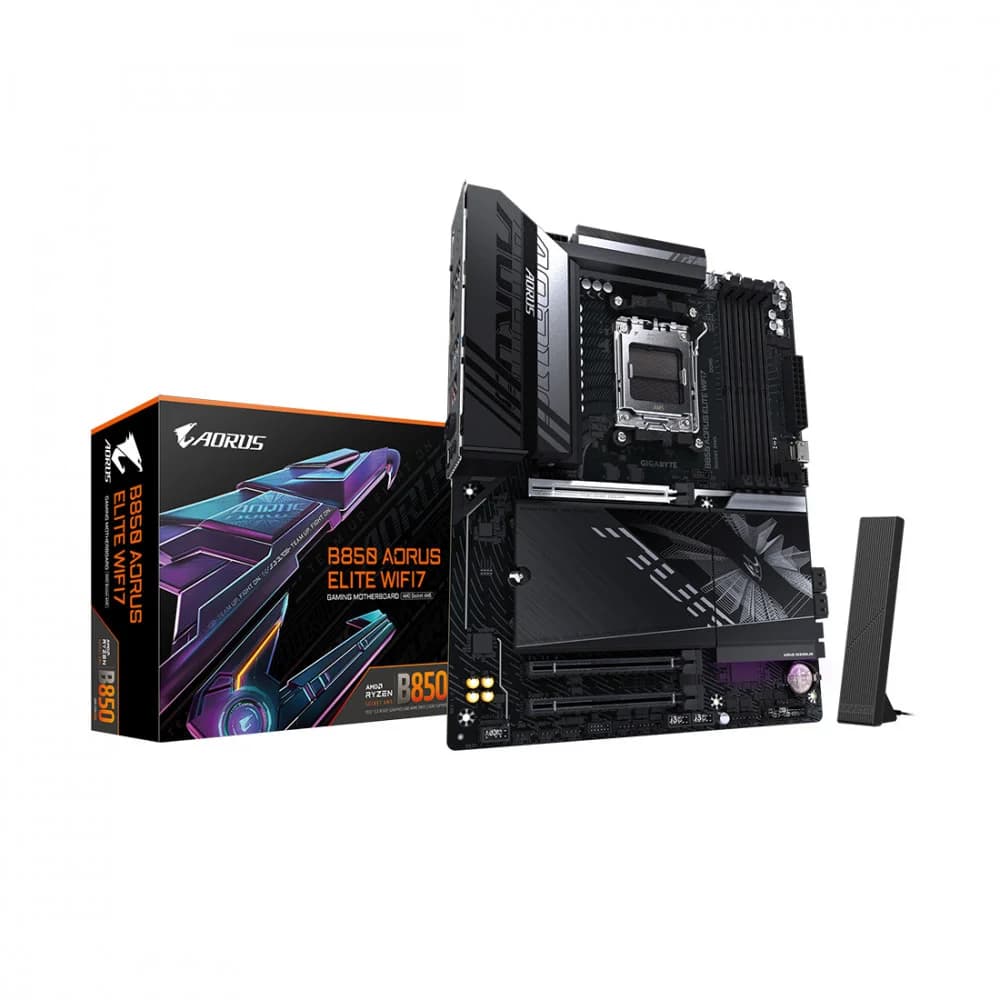 Материнская плата, Gigabyte, B850 AORUS ELITE WF7 (4719331866105), AM5, B850, 4xDDR5 4400/4800/5200/8200(OC), 4xSATA3, 3xM.2 (PCIe 4.0 x4/x2), RAID, 1хDP, 3xPCI-Ex16, WiFi, ATX