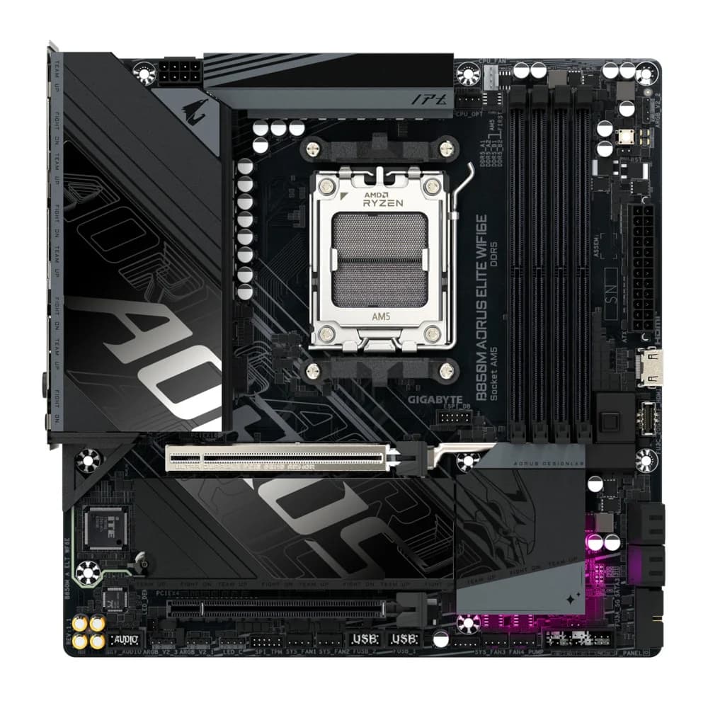 Материнская плата, Gigabyte, B850M AORUS ELITE WIFI6E, AM5, B850, 4xDDR5 4400/4800/5200/8200(OC), 4xSATA3, 2xM.2 (PCIe 4.0 x4/x2), RAID, 1 x Front HDMI port, 1хDP, 2xPCI-Ex16, WiFi, mATX
