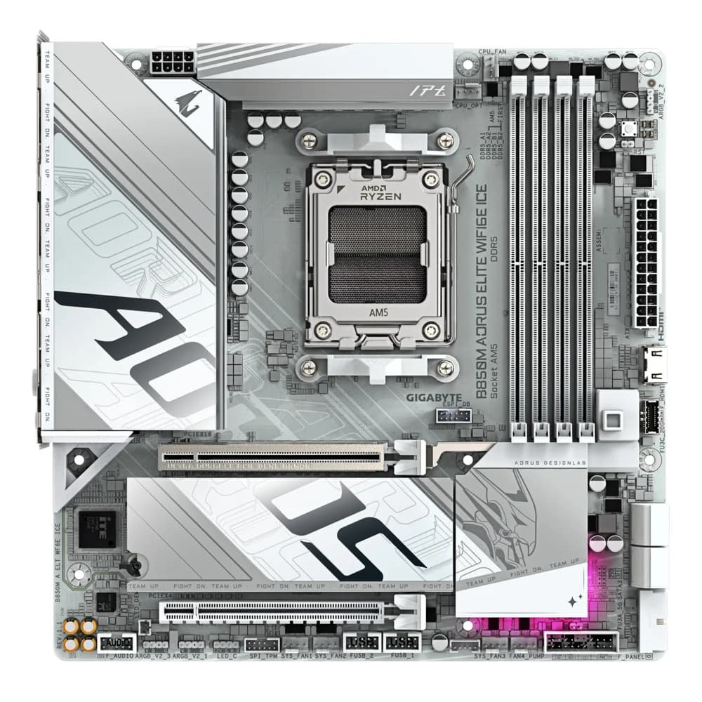 Материнская плата, Gigabyte, B850M AORUS ELITE WIFI6E ICE (4719331866082), AM5, B850, 4xDDR5 4400/4800/5200/8200(OC), 4xSATA3, 2xM.2 (PCIe 4.0 x4/x2), RAID, 1 x Front HDMI port, 1хDP, 2xPCI-Ex16, Wi