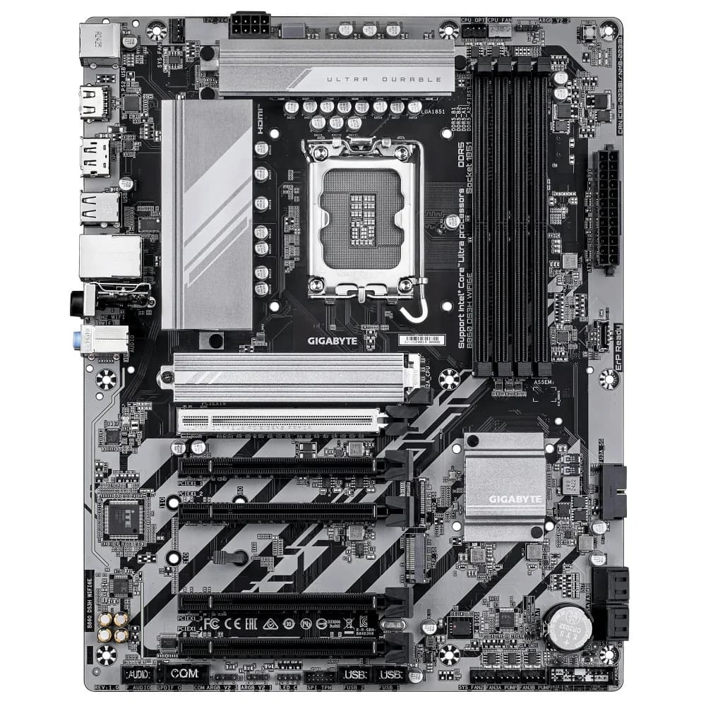 Материнская плата, Gigabyte, B860 DS3H WIFI6E (4719331867515), LGA1851, iB860, 4xDDR5 5600/6400/9066(OC), 4xSATA3, Raid, 2xM.2 (PCI-E 4.0x4/x2), 1хDP, 1xHDMI, 5xPCI-Ex16, WiFi, ATX