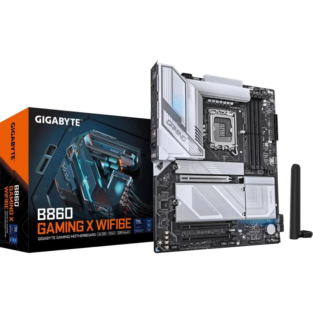 Материнская плата, Gigabyte, B860 GAMING X WIFI6E (4719331866532), LGA1851, iB860, 4xDDR5 5600/6400/9066(OC), 4xSATA3, Raid, 3xM.2 (PCI-E 4.0x4/x2), 1хDP, 1xHDMI, 1xUSB4® USB Type-C® port, 3xPCI-Ex1