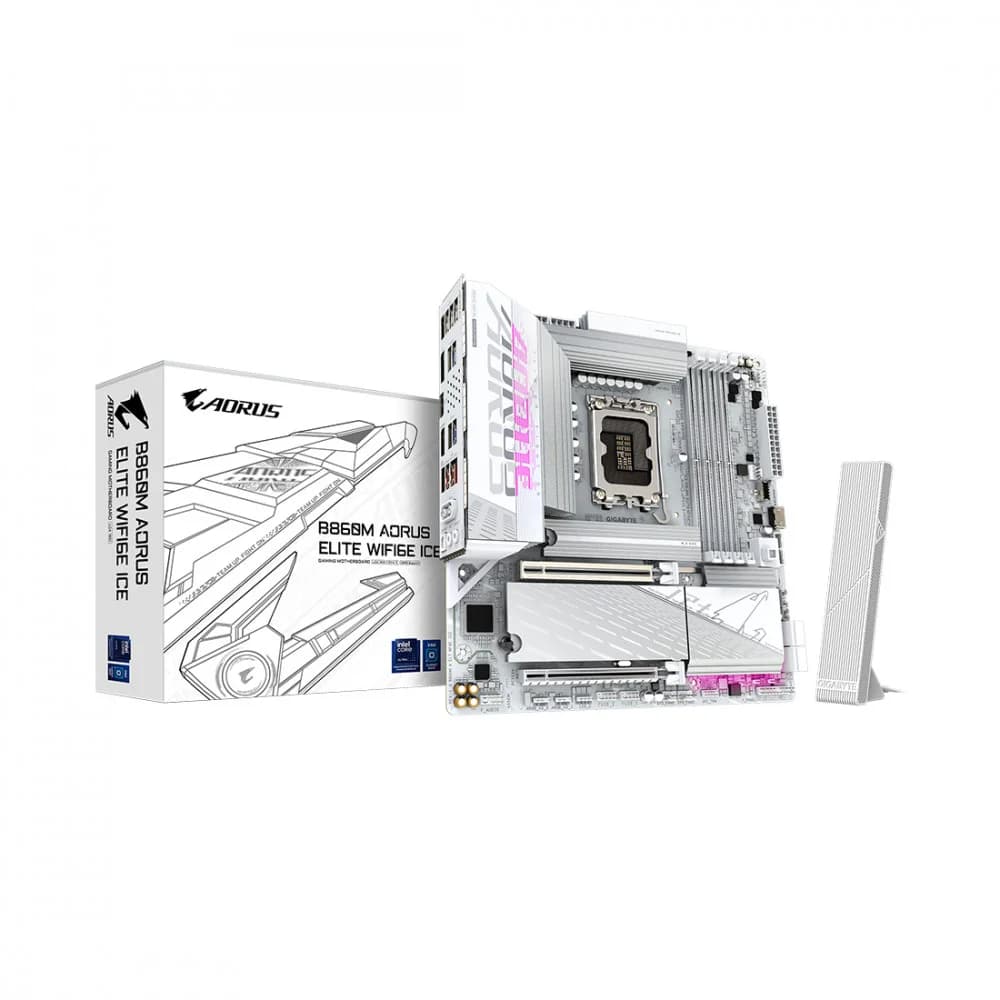Материнская плата, Gigabyte, B860M AORUS ELITE WIFI6E ICE (4719331867164), LGA1851, iB860, 4xDDR5 5600/6400/9200(OC), 4xSATA3, Raid, 3xM.2 (PCI-E 4.0x4/x2), 1хDP, 1xHDMI, 1xUSB4® USB Type-C® port, 2