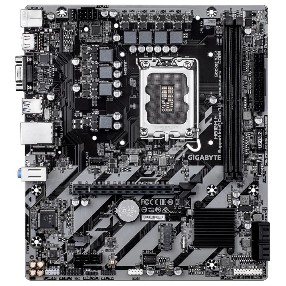 Gigabyte H810M H {Socket 1851, Intel®H810, 2xDDR5-6400, D-SUB+HDMI, 1xPCI-Ex16, 1xPCI-Ex1, 4xSATA3(RAID 0/1/5/10), 1xM.2, 8Ch Audio, GLan, (5+2)xUSB2.0, (1+2)xUSB3.2, (0+1)xUSB Type-C™, mATX}