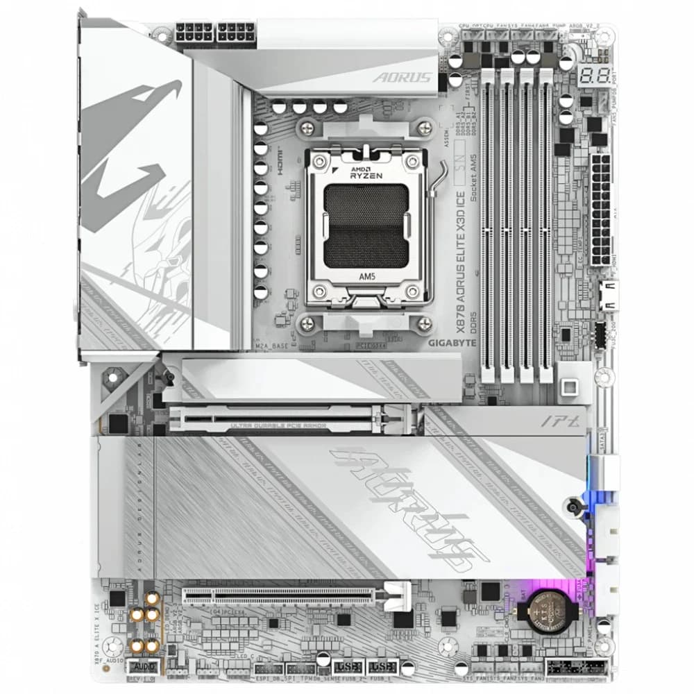 Материнская плата, Gigabyte, X870 AORUS ELITE X3D ICE (4719331876678), AM5, X870, 4xDDR5 4800/5200/8800(OC), 2xSATA3, 4xM.2 (2*PCIe 4.0 x4/x2, 2*PCIe 5.0 x4/x2), Raid, 1xHDMI, 2xUSB4 Type-C®, 2xPCI-