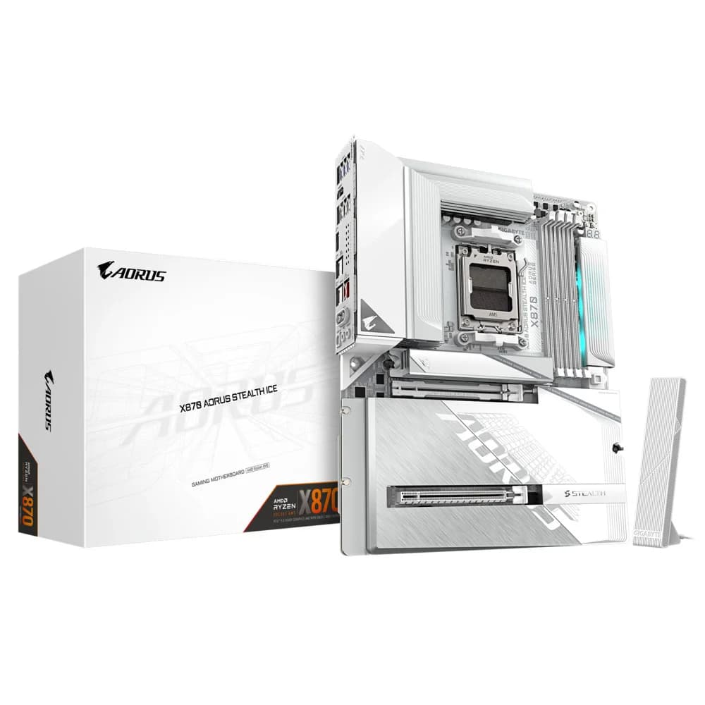 Матплата Gigabyte X870 Aorus Stealth Ice, AM5, ATX, 4DDR-5, 2хPCI-Ex16, 2SATA, 4xM.2, HDMI