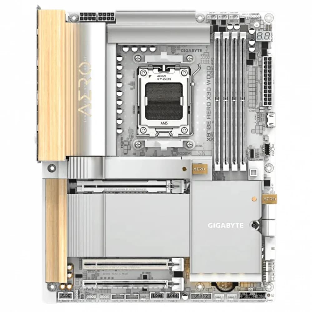 Сист.плата Gigabyte X870E AERO X WOOD, X870E, AM5, 4xDDR5, 3xPCI-E x16, M2, SATA, USB-C, HDMI, 2xLAN, WIFI7, BOX