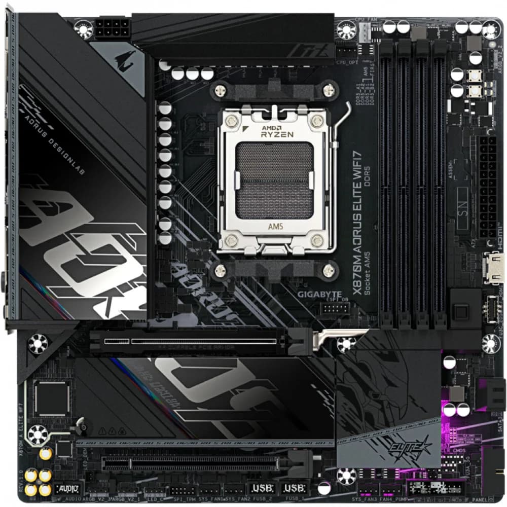 Материнская плата Gigabyte X870M A ELITE WF7 SocketAM5 AMD X870 4xDDR5 mATX AC`97 8ch(7.1) 2.5Gg RAID+HDMI