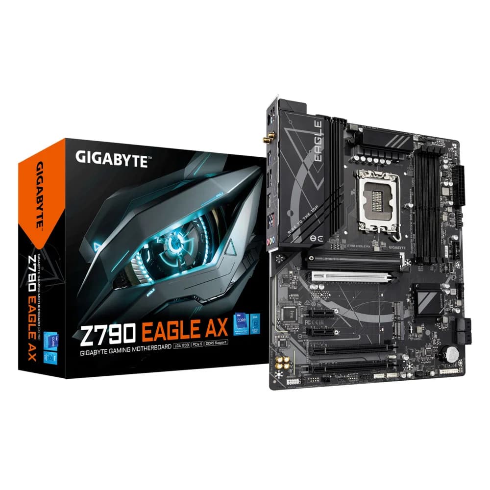 Материнская плата, Gigabyte, Z790 EAGLE AX (4719331860998), LGA1700, iZ790, 4xDDR5 7600(OC)/5600/5400/5200/4800/4400, 4xSATA3, 3xM.2 (2*PCI-E 4.0x4/x2, 1*PCI-E 4.0x4/x2 и SATA), Raid, 1хDP, 1xHDMI,