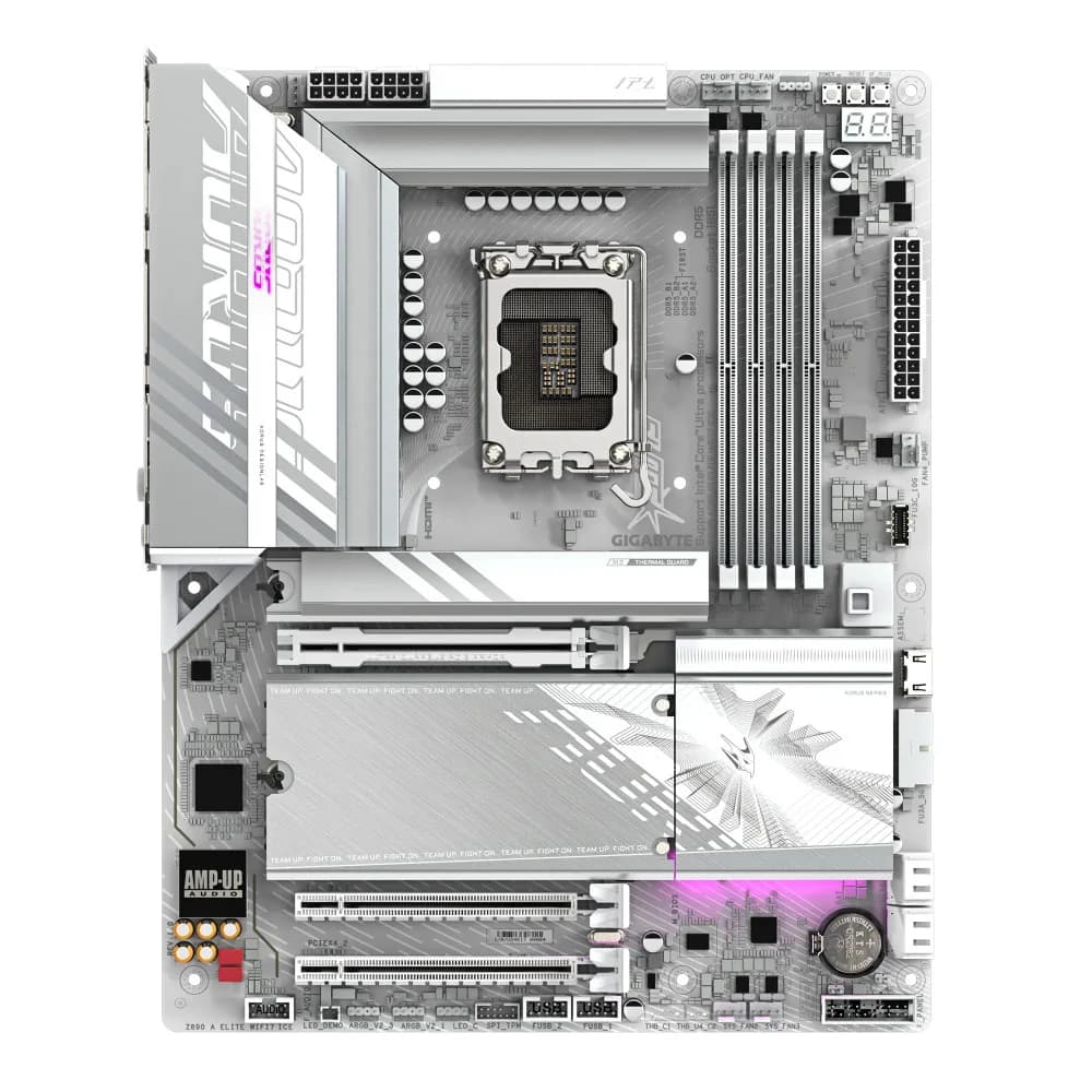 Материнская плата, Gigabyte, Z890 A ELITE WF7 ICE (4719331865221), LGA1851, iZ890, 4xDDR5 9200(OC)/6400/6200/6000/5800/5600, 4xSATA3, 4xM.2 (2*PCI-E 4.0x4/x2, 1*PCI-E 5.0x4/x2, 1*PCI-E 4.0x4/x2 или
