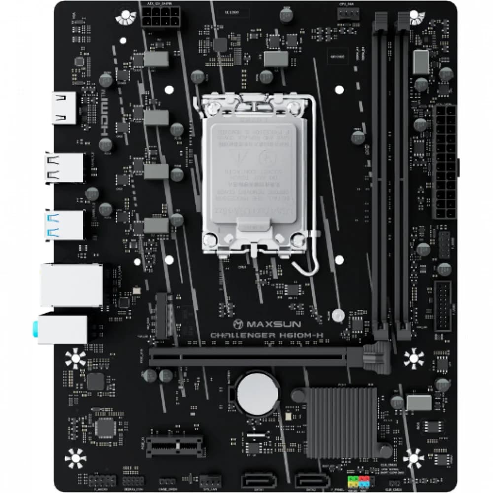 Материнская плата Maxsun MS-Challenger H610M-H V1 H610, LGA1700, 2*DDR4, 1*PCIEx16, 1*PCIEx1, 1*M.2, 4*USB3.2Gen1, 6*USB2.0, 2*SATA3.0, 1G, HDMI, M-ATX, RTL