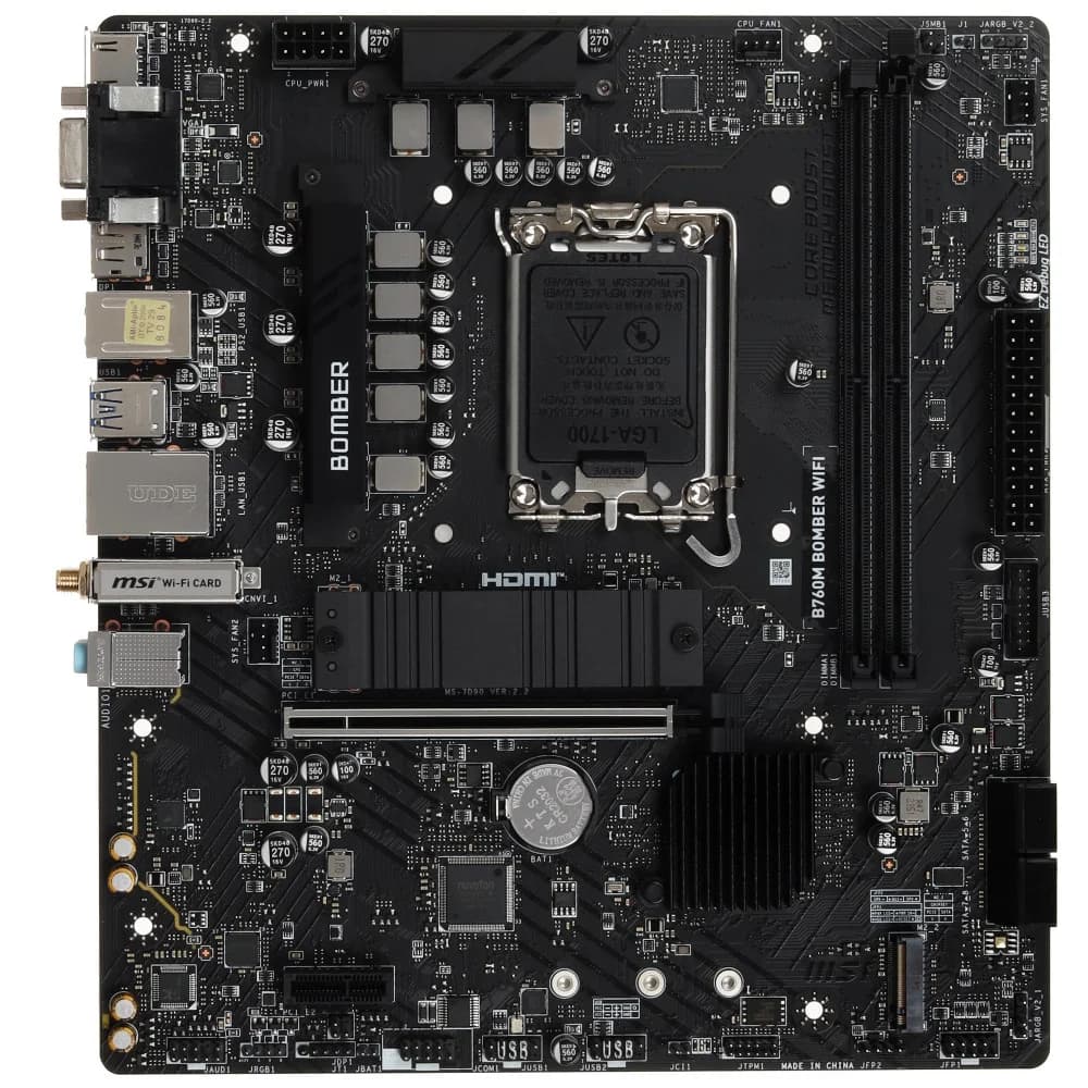 Материнская плата MSI B760M BOMBER WIFI Soc-1700 Intel B760 2xDDR5 mATX AC`97 8ch(7.1) 2.5Gg+VGA+HDMI+DP