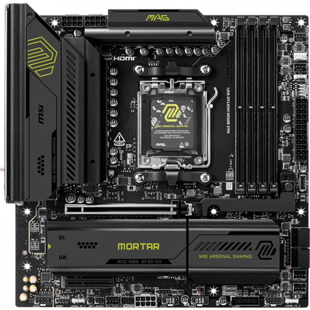 Материнская плата MSI MAG B850M MORTAR WIFI B850, AM5, 4*DDR5, 1*PCIEx16, 1*PCIEx4, 3*M.2, 3*TypeC, 3*USB3.2Gen2, 6*USB3.2Gen1, 4*USB2.0, 4*SATA3.0, 5G, HDMI, M-ATX, RTL