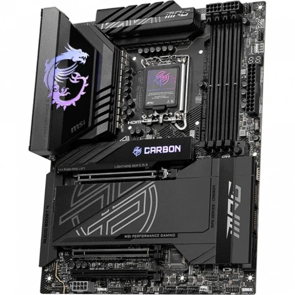 Материнская плата MSI MPG Z890 CARBON WIFI LGA1851 4xDDR5 4xSATA3 RAID 5xM.2 1xHDMI 10xUSB 2.5GLAN 5GLAN 10Gbps 2xThunderbolt4 Wi-Fi Bluetooth ATX