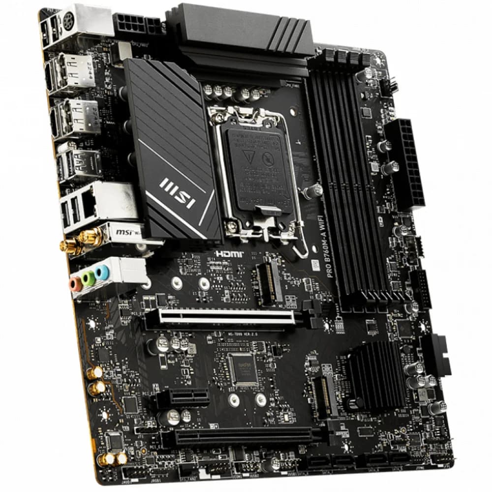 Материнская плата MSI PRO B760M-A WIFI LGA1700 4xDDR5 4xSATA3 RAID 2xM.2 2xHDMI 2xDP mATX