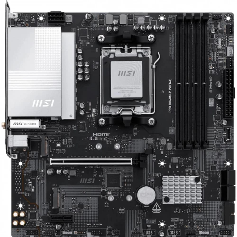 Материнская плата MSI PRO B840M-P WIFI6E SocketAM5 AMD B840 4xDDR5 ATX AC`97 8ch(7.1) 2.5Gg RAID+HDMI