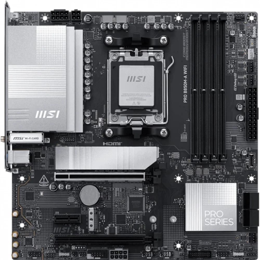 Материнская плата MSI PRO B850M-A WIFI SocketAM5 AMD B850 4xDDR5 mATX AC`97 8ch(7.1) 5Gigabit RAID+HDMI+DP