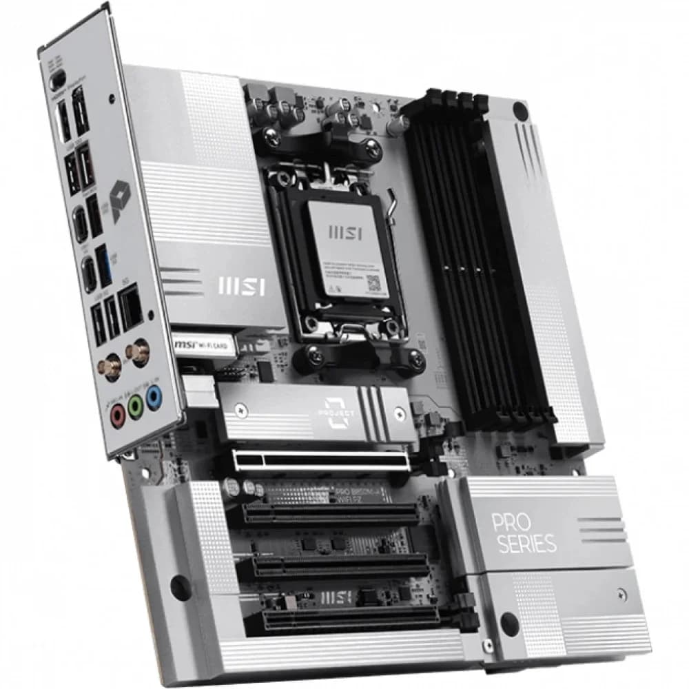 Материнская плата MSI PRO B850M-A WIFI PZ B850, AM5, 4*DDR5, 4*PCIEx16, 2*M.2, 3*TypeC, 3*USB3.2Gen2, 5*USB3.2Gen1, 4*USB2.0, 4*SATA3.0, 5G, DP, HDMI, M-ATX, RTL