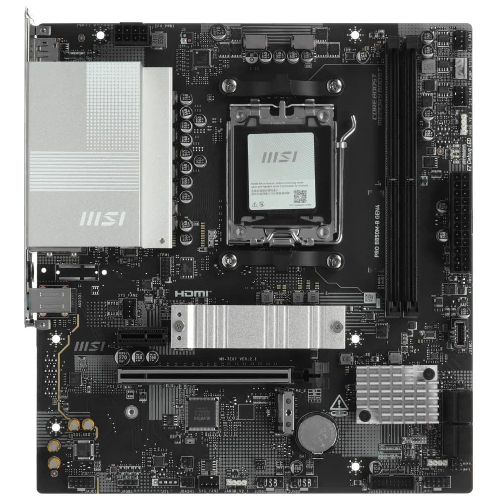 Материнская плата MSI PRO B850M-B GEN4 B850, AM5, 2*DDR5, 1*PCIEx16, 1*PCIEx1, 2*M.2, 1*TypeC, 4*USB3.2Gen1, 6*USB2.0, 4*SATA3.0, 2.5G, DP, HDMI, M-ATX, RTL