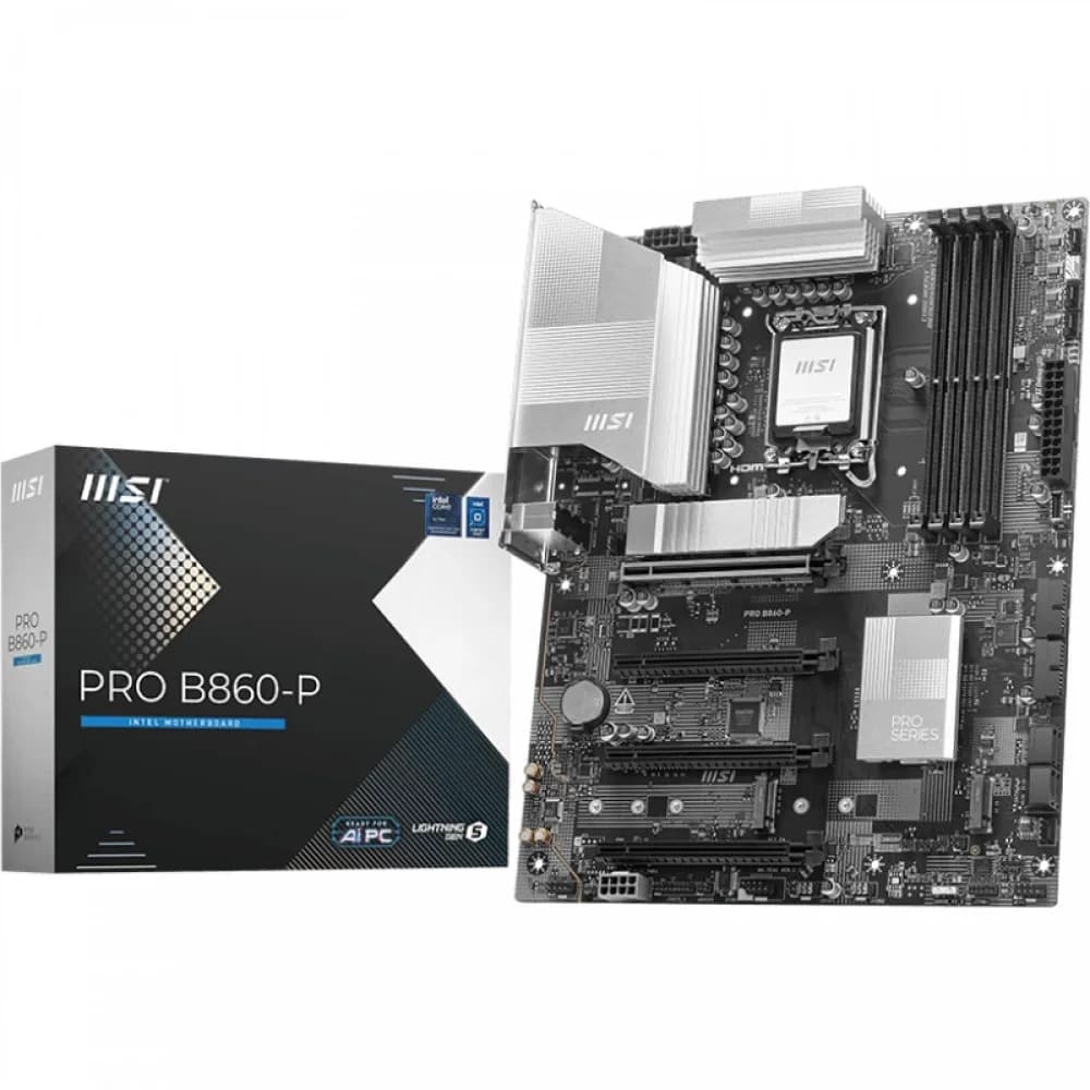 Материнская плата MSI PRO B860-P B860, LGA1851, 4*DDR5, 4*PCIEx16, 3*M.2, 1*TypeC, 2*USB3.2Gen2, 6*USB3.2Gen1, 8*USB2.0, 4*SATA3.0, 5G, Type-C DP, DP, HDMI, ATX, RTL