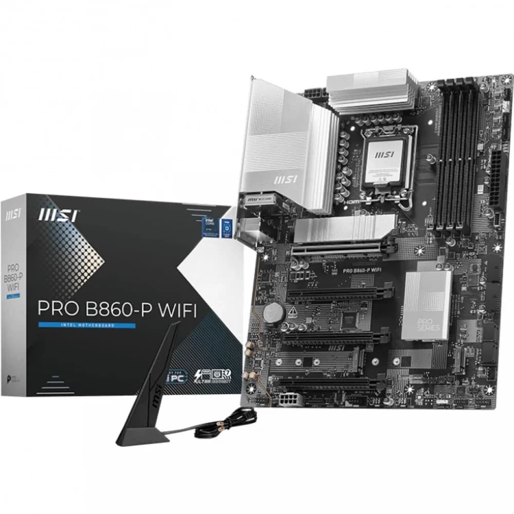 Материнская плата MSI PRO B860-P WIFI B860, LGA1851, 4*DDR5, 4*PCIEx16, 3*M.2, 1*TypeC, 2*USB3.2Gen2, 6*USB3.2Gen1, 8*USB2.0, 4*SATA3.0, 5G, Type-C DP, DP, HDMI, ATX, RTL