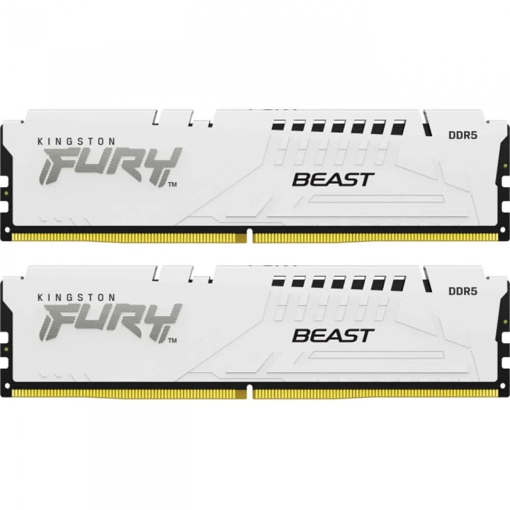 Комплект модулей памяти, Kingston, FURY Beast White EXPO KF556C36BWEK2-64 (Kit 2x32GB), DDR5, 64GB, CL36, DIMM <PC5-44800/5200MHz>, Белый